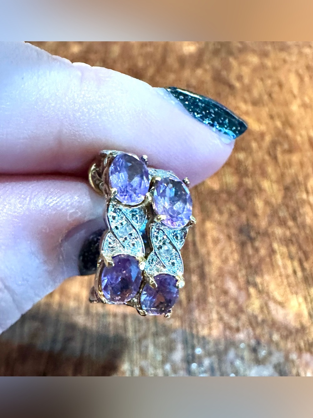 Vintage Monet Solid Sterling Silver Amethyst and Crystal Hoop Earrings